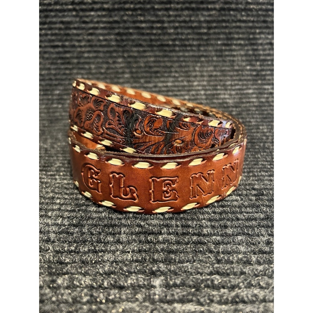 Big John Western Leather Belt‎ Size 38 Vintage Custom Name "Glenn"